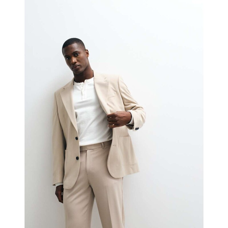 ASOS DESIGN FlexMax slim suit jacket in stone-Neutral