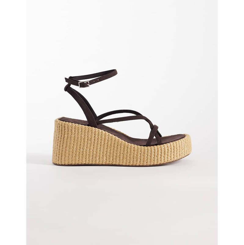 ASOS DESIGN Thelma minimal strappy wedge in chocolate-Brown