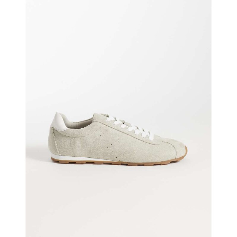 ASOS DESIGN Dabble slim lace up trainers in grey suedette