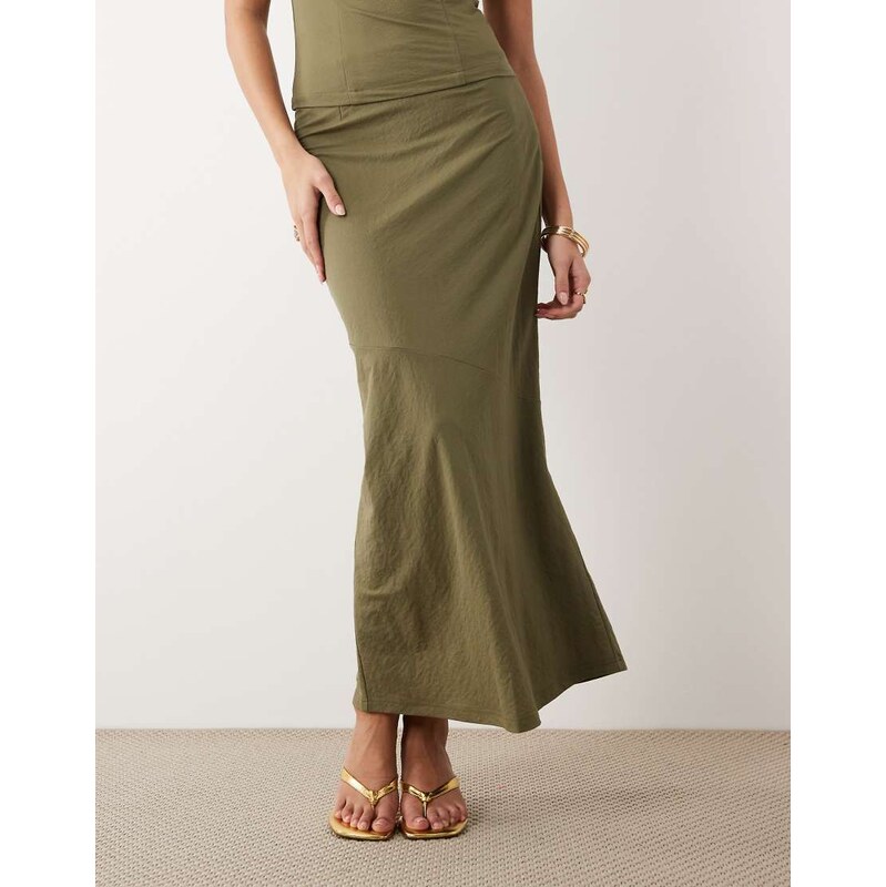 ASOS DESIGN co-ord linen look bias maxi skirt in khaki green