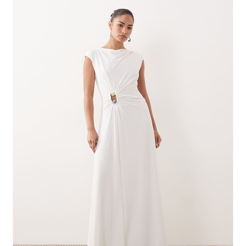 Forever New Petite slinky slash neck beaded hardware detail maxi
