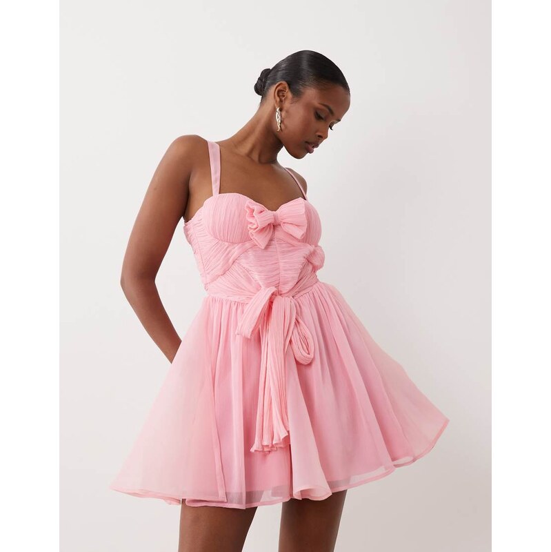 ASOS LUXE chiffon bow detail mini dress in bubblegum pink