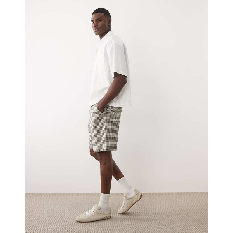 ASOS DESIGN mid length jort with pleat & tie styling in check