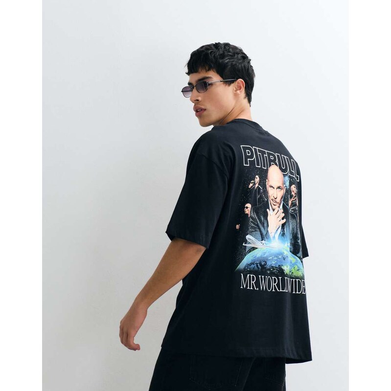 ASOS DESIGN oversized t-shirt with Pitbull print in Black