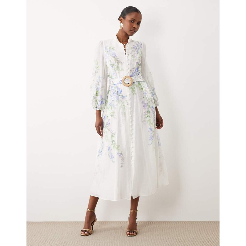 Forever New balloon sleeve button through belt detail midi dress