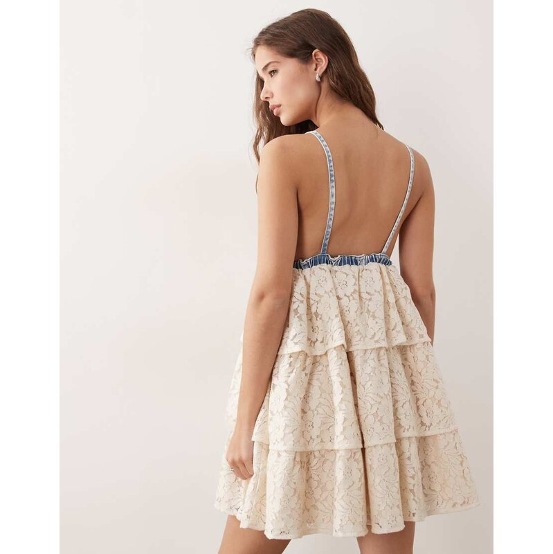 Miss Selfridge lace mix mini dress in blue wash