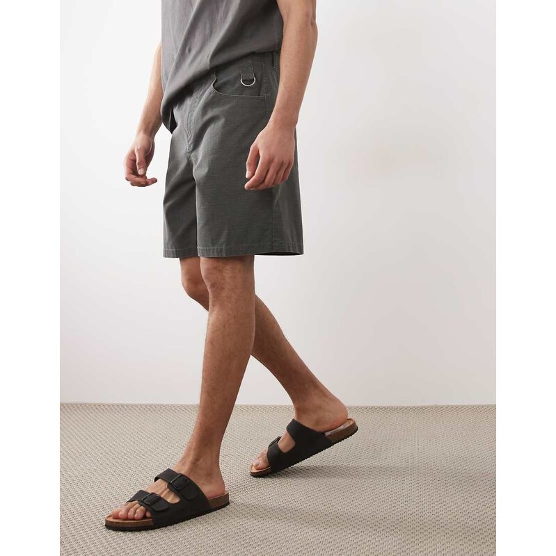 ASOS DESIGN shorts in washed charcoal ripstop-Grey