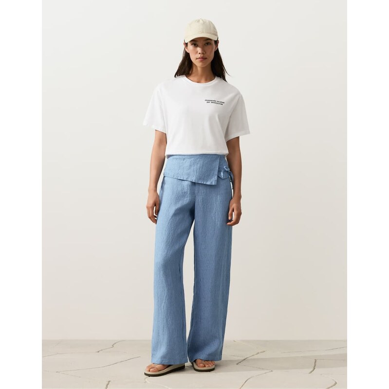 OYSHO 100% linen straight-leg trousers with turn-up waist in