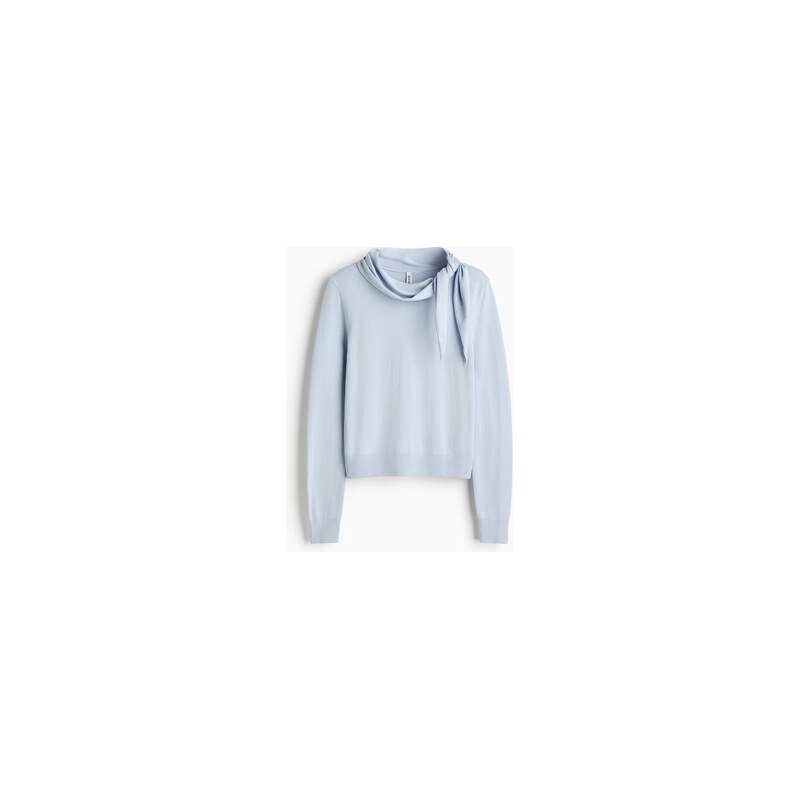 H&M - Svetrs šátkovým límcem - Bleděmodrá