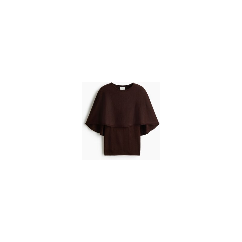 H&M - Pelerínkový top z jemného úpletu - Tmavě Hnědá