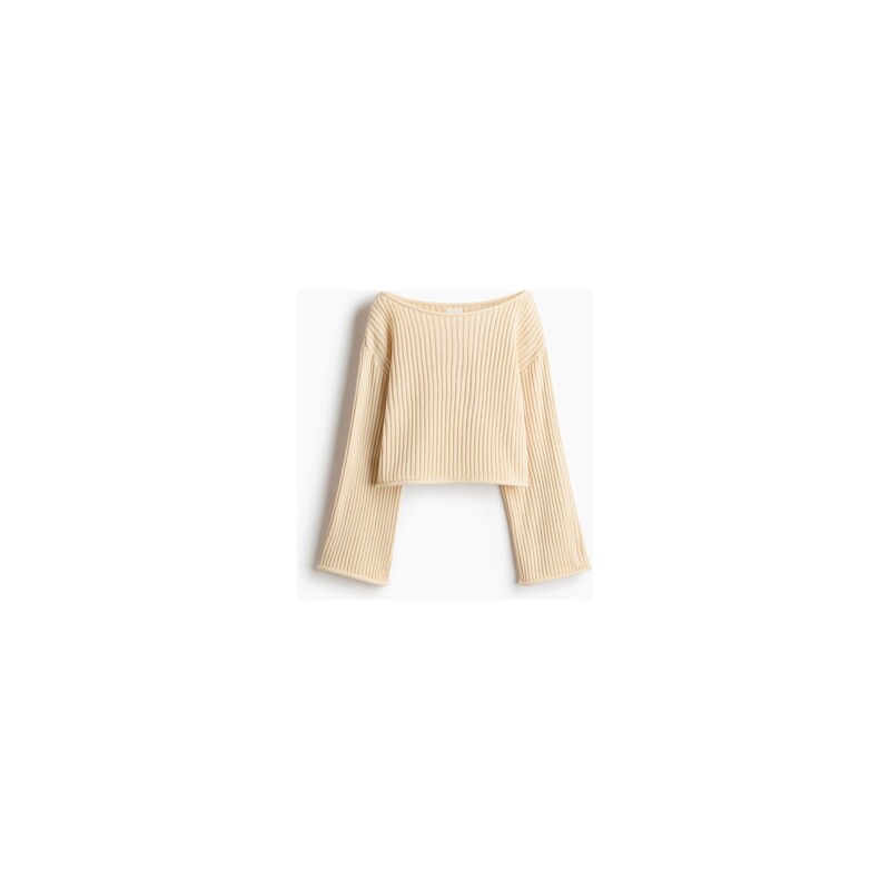 H&M - Svetr z žebrovaného úpletus lodičkovým výstřihem - Světle