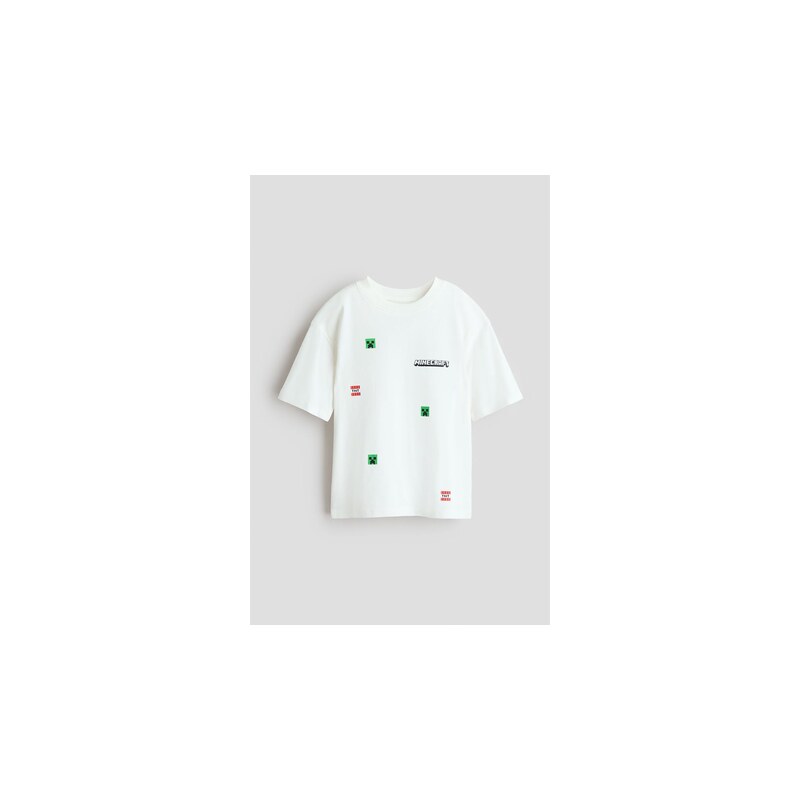 H&M - Oversized tričkos potiskem - Bílá/Minecraft
