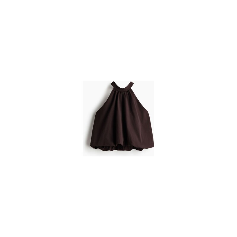 H&M - Top halternecks bublinovým lemem - Tmavě Hnědá