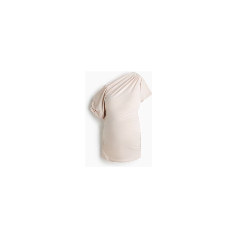 H&M - MAMA Řasený top odhalující rameno - Světle Béžová