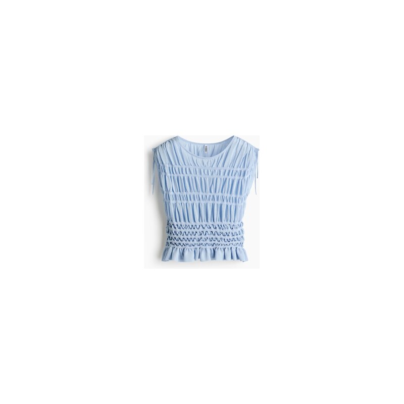 H&M - Top z jemného úpletus žabkováním - Bleděmodrá