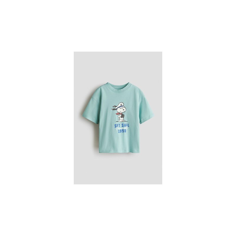 H&M - Oversized tričkos potiskem - Tyrkysová/Snoopy