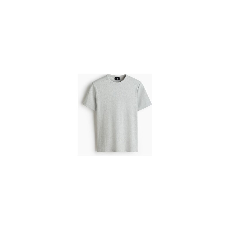 H&M - Žebrované tričko Slim Fit - Světle Šedý Melír