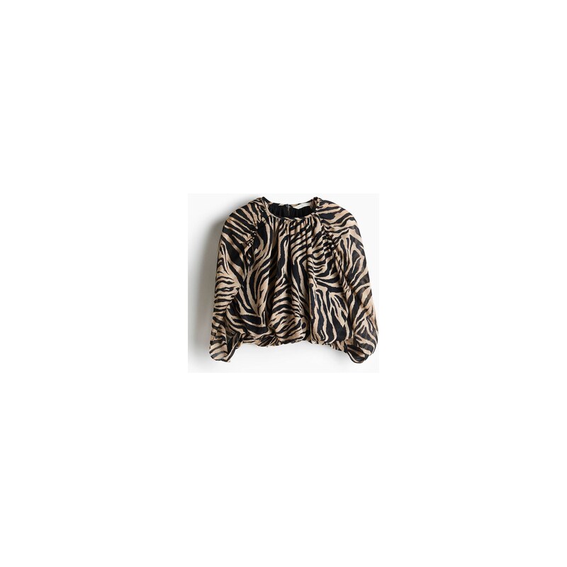 H&M - Šifonový top - Béžová/Zebří Potisk
