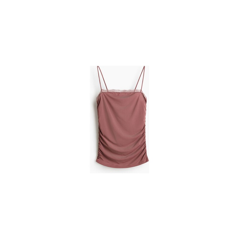 H&M - Top na ramínkas krajkovým lemem - Tlumená Tmavě Růžová