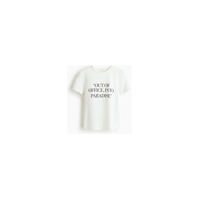 H&M - Tričko z viskózové směsis potiskem - Bílá/Out Of Office