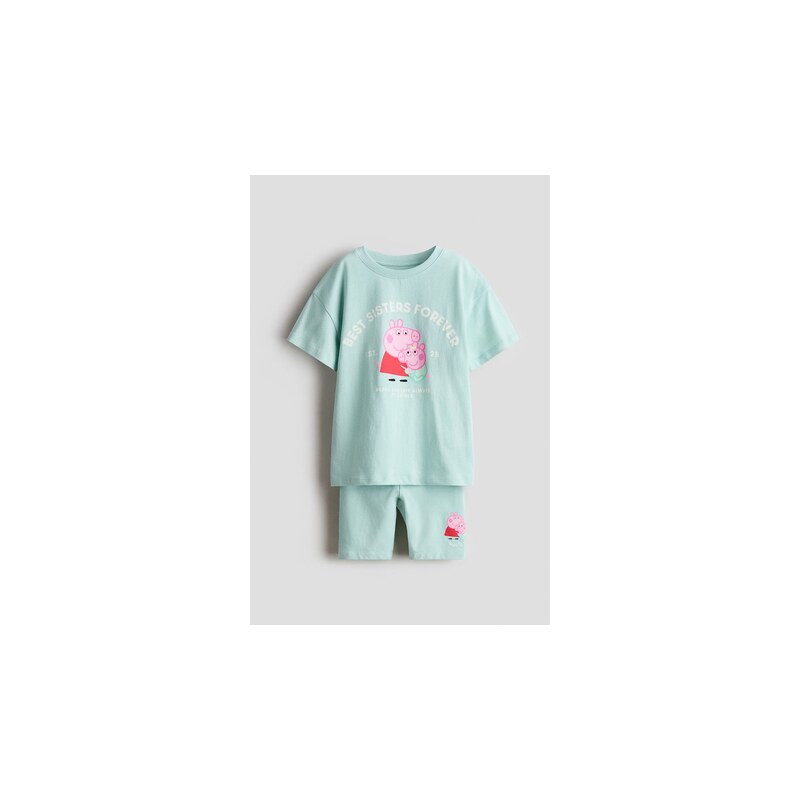 H&M - Dvoudílná bavlněná soupravas potiskem - Tyrkysová/Prasátko
