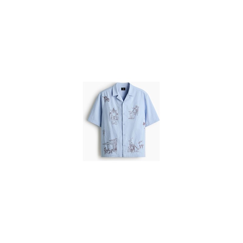 H&M - Bavlněná košile resort Relaxed Fit - Bleděmodrá