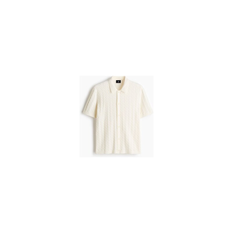 H&M - Pletená košiles copánkovým vzorem Regular Fit - Bílá