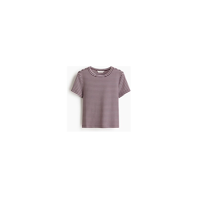 H&M - Žebrované tričko - Švestkově Fialová/Proužky