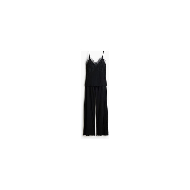 H&M - Žerzejové pyžamos krajkou - Černá