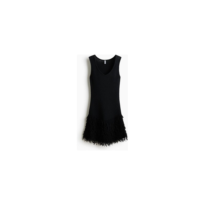 H&M - Pletené šatys třásněmi - Černá