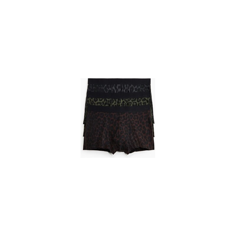 H&M - Krátké bavlněné trenýrky 3 kusy - Černá/Leopardí Potisk