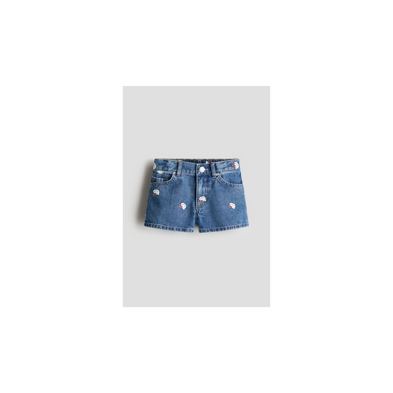 H&M - Džínové šortkys potiskem - Denim Blue/Hello Kitty