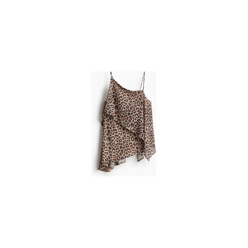 H&M - Asymetrický top zesíťoviny - Světle Béžová/Leopardí Potisk