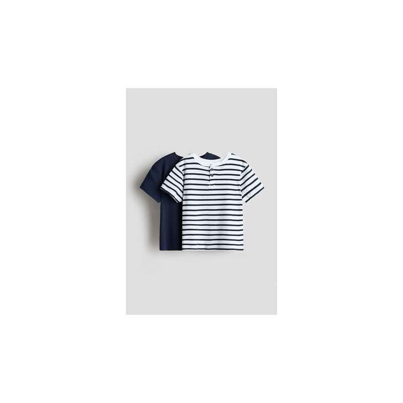 H&M - Tričko henley 2 kusy - Námořnická Modř/Proužky