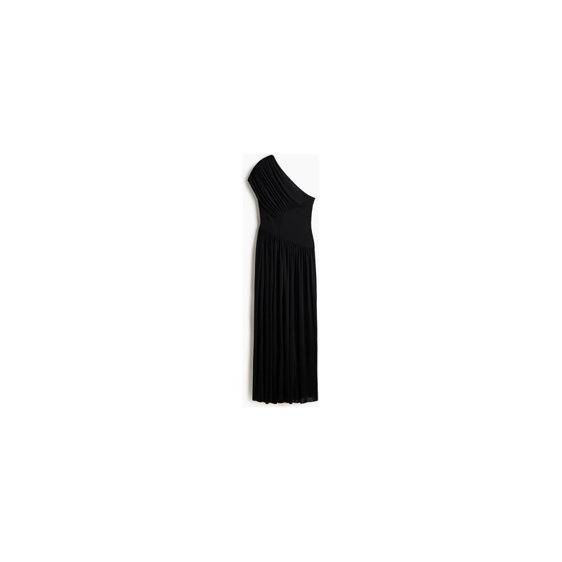 H&M - Řasené šaty odhalující rameno - Černá