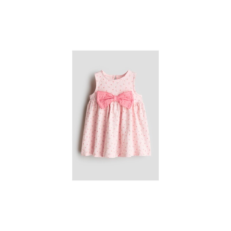H&M - Bavlněné šatys mašlí - Světle Růžová/Květy