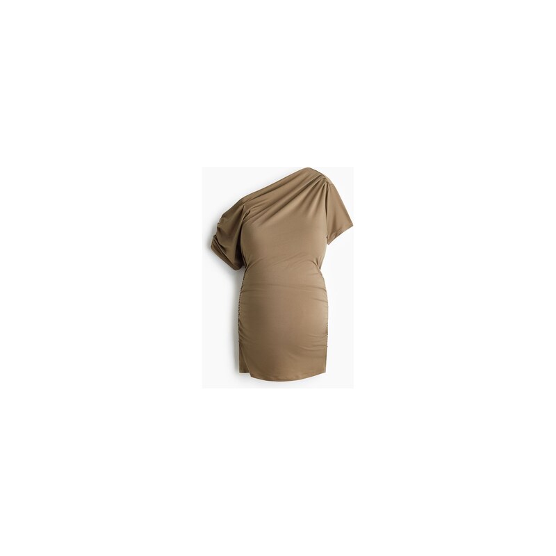 H&M - MAMA Řasený top odhalující rameno - Khaki Zelená