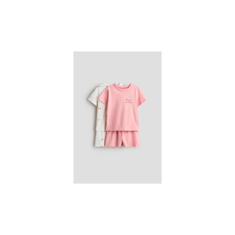 H&M - Bavlněné pyžamos potiskem 2 kusy - Světle Růžová/Třešně