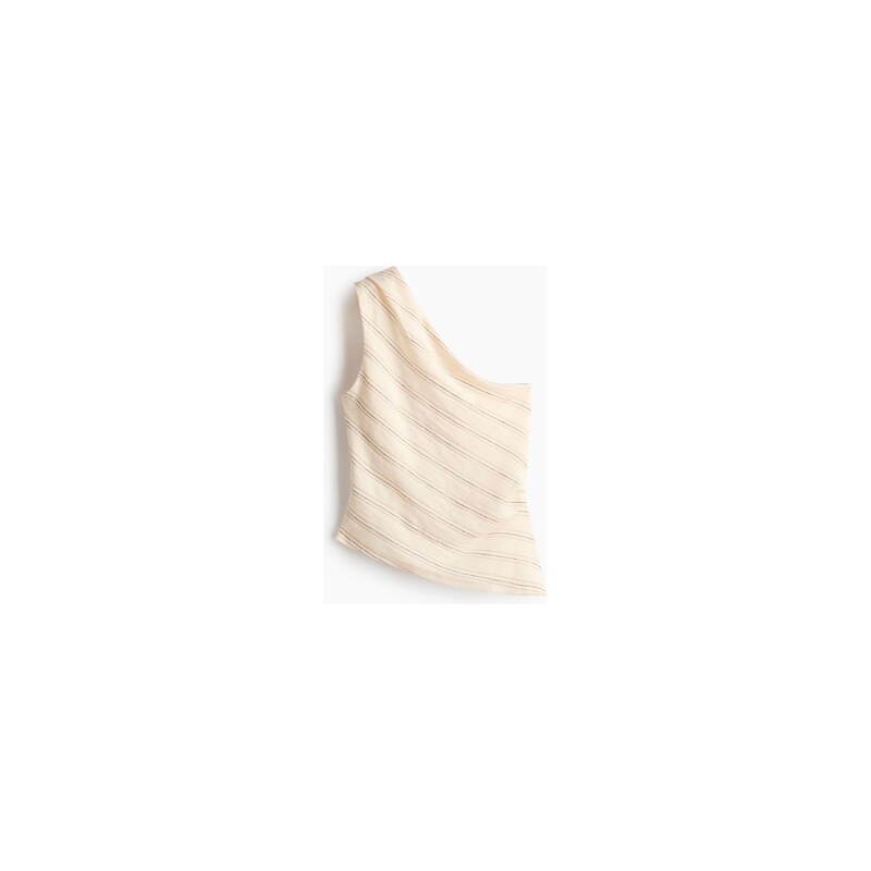 H&M - Bavlněný tops texturou a jedním ramínkem - Krémová/Proužky