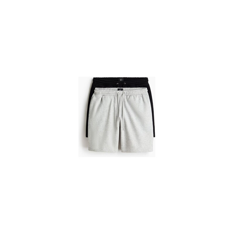 H&M - Šortky Regular Fit 2 kusy - Černá/Světle Šedý Melír