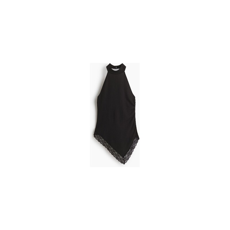 H&M - Top halternecks krajkovým lemem - Černá
