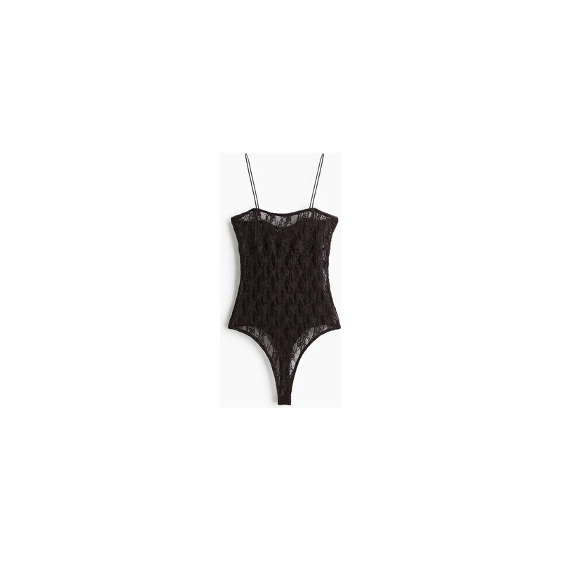 H&M - Krajkové body thong - Tmavě Hnědá
