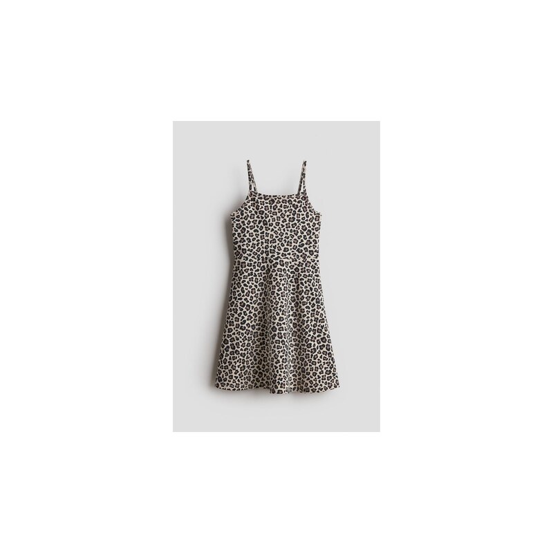 H&M - Bavlněné šaty na ramínka - Světle Béžová/Leopardí Potisk