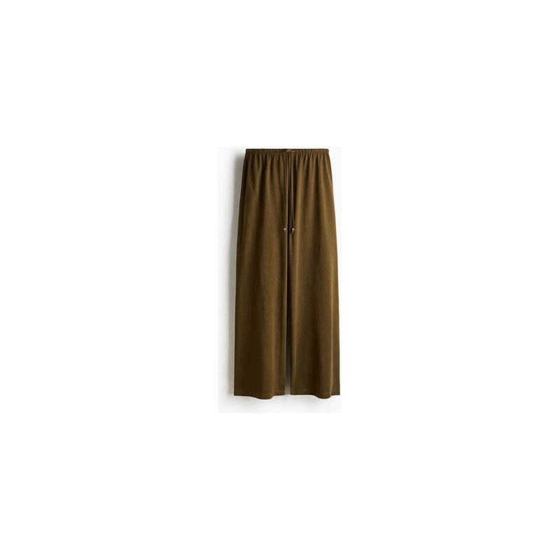 H&M - Bavlněné kalhoty se stahovací šňůrkou - Tmavě Zelená Khaki