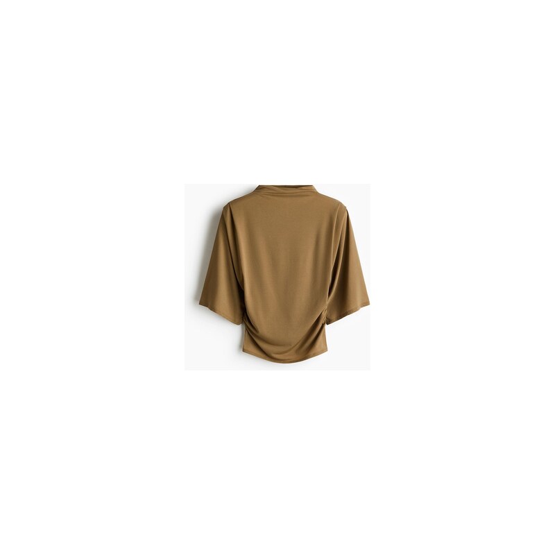 H&M - Řasený žerzejový top - Olivově Zelená