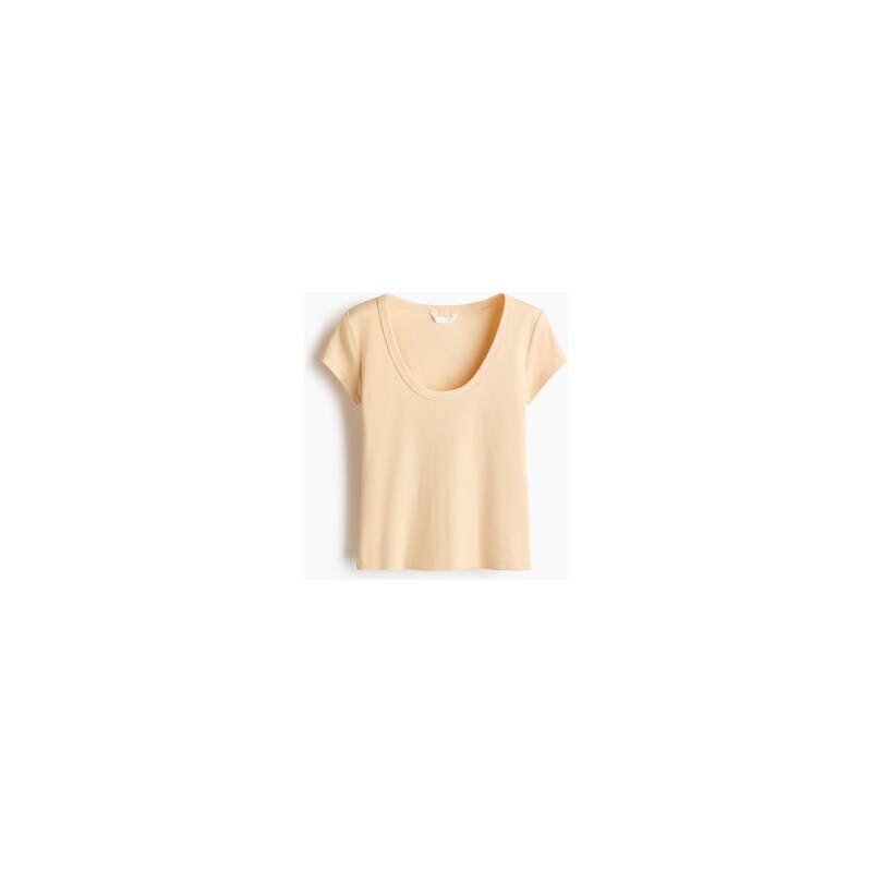 H&M - Žebrované tričkos hlubokým kulatým výstřihem - Světle
