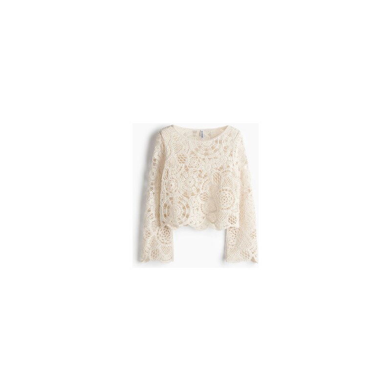 H&M - Tops efektem háčkování - Krémová