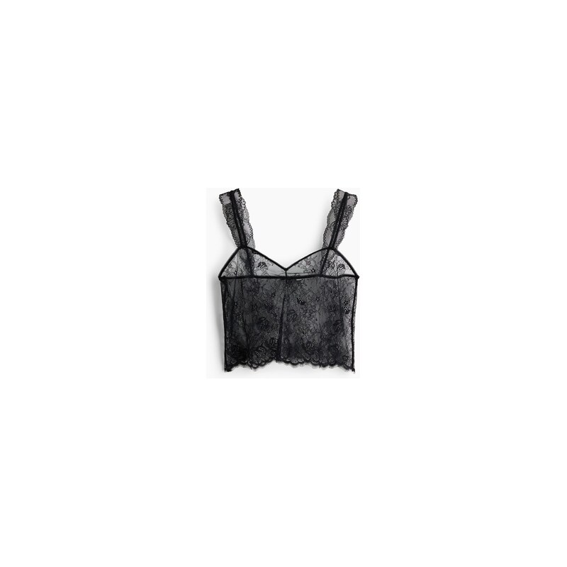 H&M - Krátký krajkový top - Černá
