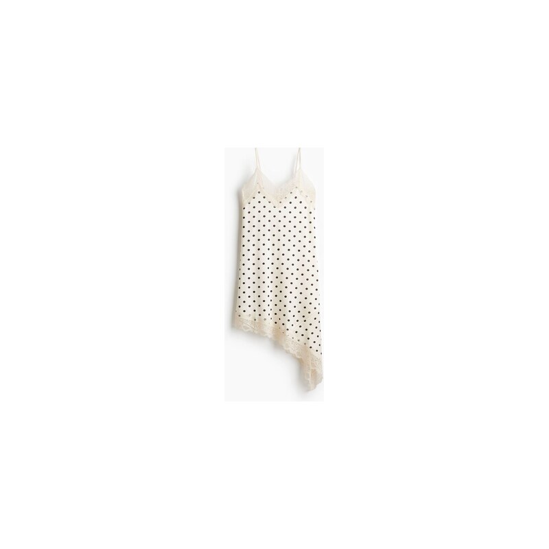 H&M - Šaty slip dresss krajkovými lemy - Krémová/Puntíky