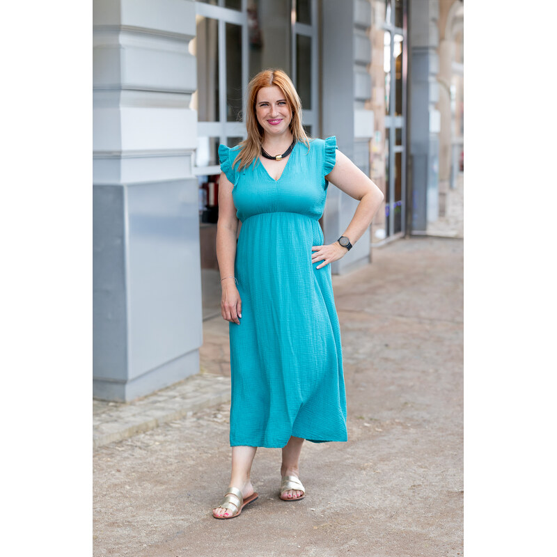 Italy fashion Mušelínové šaty ELLIE Barva: tyrkysová, Velikost: